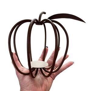 Metal Apple Shaped Candle Holder 3D Rustic Farmhouse Cottagecore Decor w/ Box